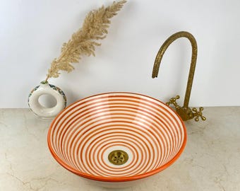 Moroccan Orange  Bathroom Vessel Sink - Handcrafted Moroccan Ceramic Vanity