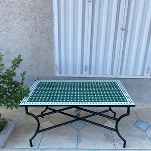 Larger Tamgrout Green Table 100% Handmade - Outdoor/Indoor Garden Green Table - Elegant Rectangulaire Emerald Green Mosaic Table