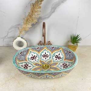 Custom Made Hand-painted Oval STEGEN Washbasin- Moroccan Ceramic Basin Oval Sink - Countertop Vanity Bathroom Wash Hand
