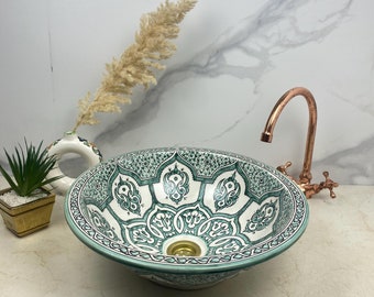 Custom Made Natural Green Modern Bathroom Vessel Washbasin - Glazed Countertop Vanity Basin Sink