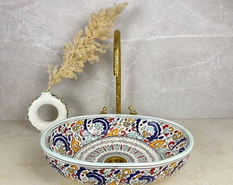Hand-Painted Moroccan Ceramic Sink: Custom Oval Washbasin