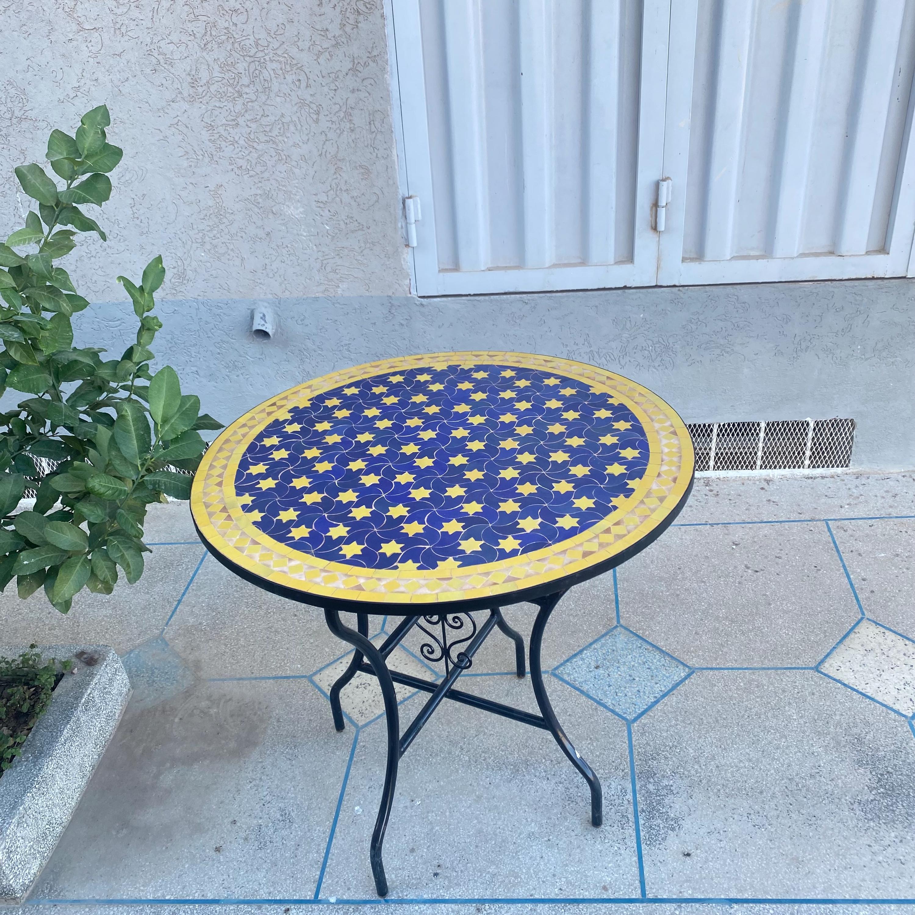 手作りモロッコモザイクコーヒーテーブル：グリーン＆ホワイトゼリー