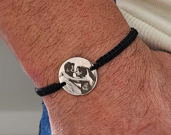 Armband med gravyrmotiv, personligt armband i rostfritt stål, minnessmycken, present till mamma pappa par husdjur