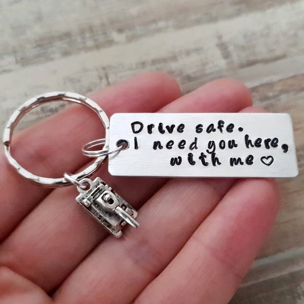 Personalized Keychain, Drive Safe, Tank charm, Aluminum, Couples Keychain, Engraved Keychain, Husband Gift, Boyfriend Gift, Battle Tank