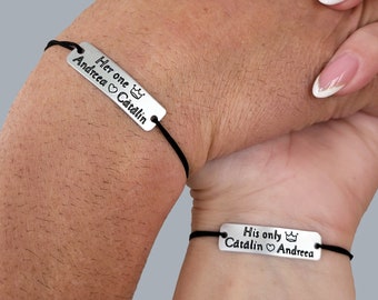 Set of 2 Personalized Couples Bracelets, Her One His Only