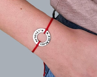 GPS Coordinates Personalized Bracelet, Custom Engraved Washer, Couple Anniversary Gift for Boyfriend, Husband, Long Distance, GPS Location