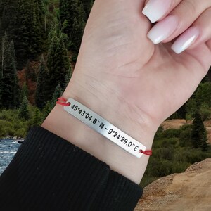 Personalized GPS Coordinates Bracelet, Custom Latitude Longitude, Engraved Location Bracelet, Couples Long Distance Gift, Adjustable Cord