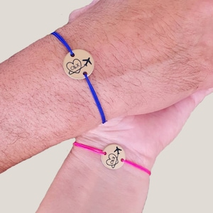 Personalized Gold Airplane Couples Bracelets, His and Hers Engraved Gold Coin Matching Set of 2 Couple Long Distance Relationship, Travel