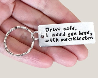 Personalized Keychain Gift for Boyfriend Custom Couples Keyring Drive Safe I Need You Here with Me Customizable New Driver Husband Gift