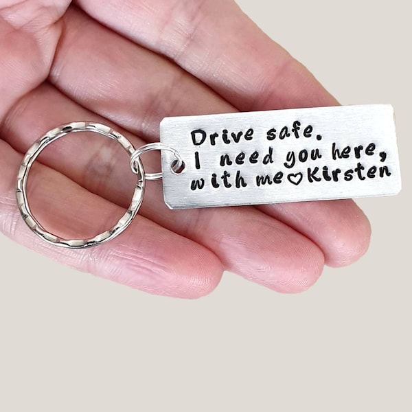 Personalized Keychain Gift for Boyfriend Custom Couples Keyring Drive Safe I Need You Here with Me Customizable New Driver Husband Gift