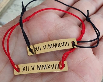 Pulseras de pareja personalizadas Conjunto de números romanos de 2 Pulseras de barras de oro grabadas a juego personalizadas, Regalo para los amantes de las relaciones