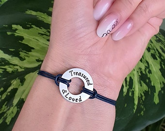 Personalized Leather Bracelet, Customized Engraved Washer Bracelet, Custom Quote, Gift for Her, Couples Bracelet, Girlfriend Gift, Stamped