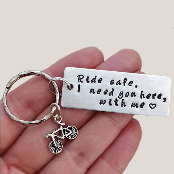 Ride Safe Bicycle Keychain, Bike Charm, Couples Keychain, Biker Gift, Engraved Keychain, Husband, Boyfriend Gift, Bicycle Rider