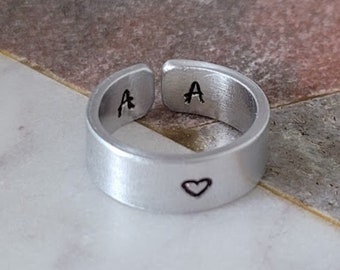 Couple Ring, Cuff Ring, Engraved Ring, Monogram, Aluminum Band, Personalized Ring, Custom, Adjustable, Handstamped