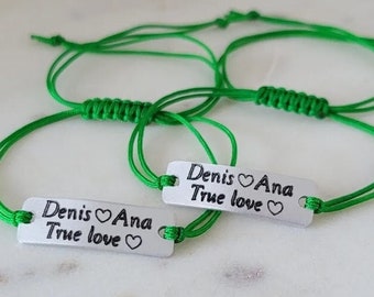 Pulseras para parejas, juego de 2 barras grabadas personalizadas de amor verdadero con nombres, pulseras a juego, corazón, regalo de novio para parejas