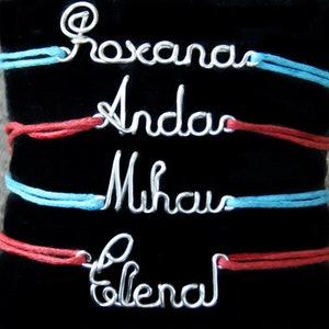 Personalized Name Bracelet, Custom Silver Plated Wire Name, Wire Word, Best Friends, with Adjustable Thin Cotton Cord, Bridesmaids BFF Gift
