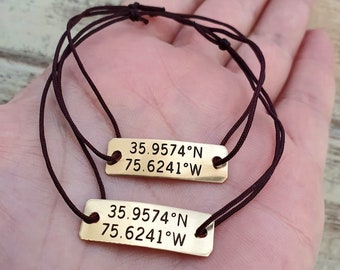 Juego de 2 pulseras de coordenadas GPS, latitud grabada Longitud Novio Regalo parejas, Regalo marido, Para él, Juego a juego para parejas