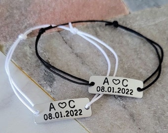 Pulseras personalizadas para parejas, grabadas con iniciales y fecha, juego de pulseras para parejas a juego, regalo para novio, marido, parejas, él y ella