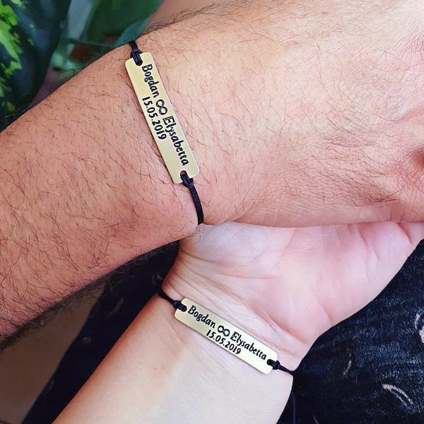 Custom Gold Bracelets for Couples, Personalized Engraved Names, Infinity, date Set of 2 His and Hers Matching Bracelets, Boyfriend Gift