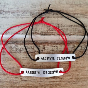 Couple Bracelets GPS Coordinates, Set of 2 Personalized Engraved Latitude Longitude Matching Set His Hers Boyfriend Gift, Long Distance