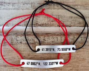 Couple Bracelets GPS Coordinates, Set of 2 Personalized Engraved Latitude Longitude Matching Set His Hers Boyfriend Gift, Long Distance