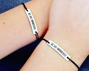 Pulseras para parejas, personalizadas con números romanos, regalo para novio, para él y para ella, conjunto a juego con fecha grabada, regalo de aniversario de pareja.