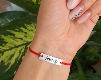 Custom Name Bracelet Engraved Id Plate, Adjustable String, Couples Minimalist Personalized Bracelet, Boyfriend, Girlfriend, Couples Bff Gift