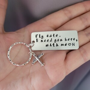 Fly Safe Custom Keychain Personalized Handmstamped Keyring with Airplane Charm Pilot Gift Flight Attendant Aviation Crew Frequent Traveller image 3