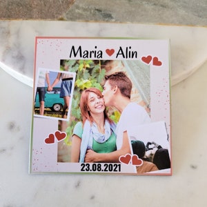 Custom Photo Magnet for Couples, Fridge Magnet with 3 Photos Collage, Names and Anniversary Date, Quality Personalized Print, Couples Gift image 1