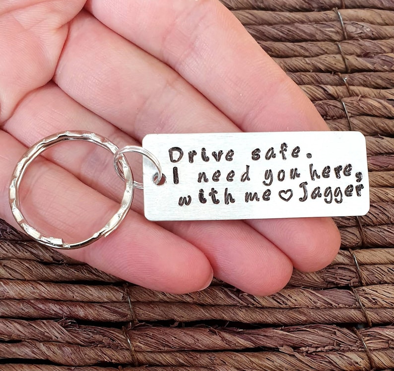 Personalized Keychain Gift for Boyfriend Custom Couples Keyring Drive Safe I Need You Here with Me Customizable New Driver Husband Gift image 7