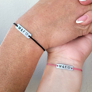 Couples Bracelets His and Hers Engraved Custom Initials with Heart, Matching Set of 2, Personalized Relationship Boyfriend Anniversary Gift