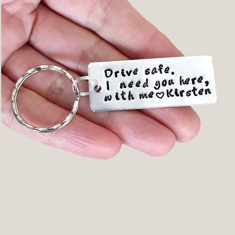 Personalized Keychain Gift for Boyfriend Custom Couples Keyring Drive Safe I Need You Here with Me Customizable New Driver Husband Gift image 1