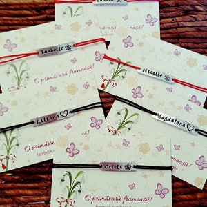 2 pulseras de pareja, pulsera con nombre, pulsera grabada, aluminio, pulsera de cordón, estampada a mano, personalizada,