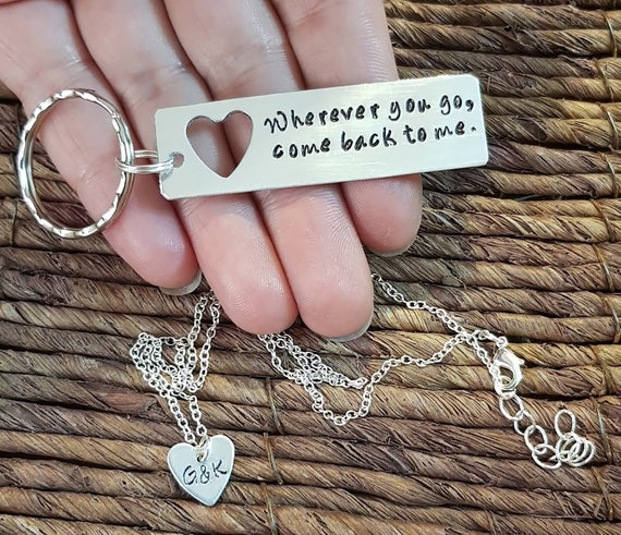 Keyring Wherever You Go Come Back Engrave Key Chain Couples Jewelry Gift 8C