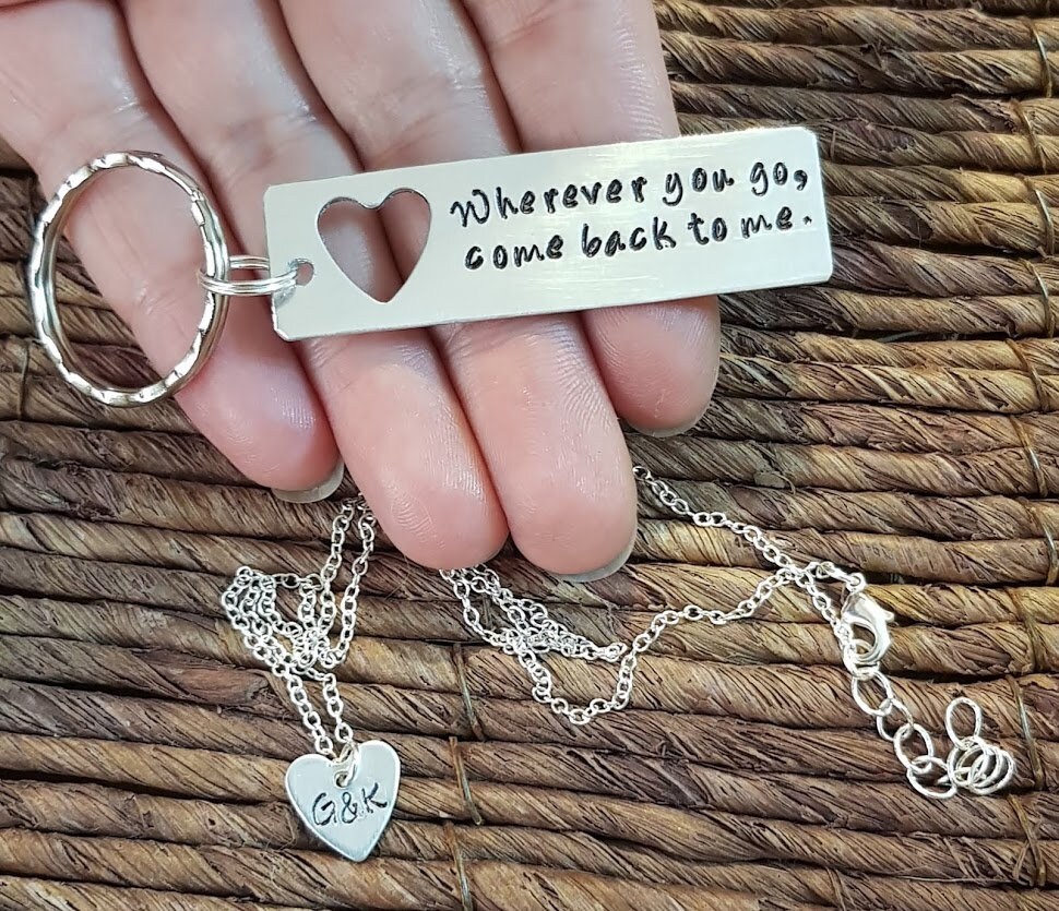 Personalized Keychain Keychain and Necklace Set Wherever you Etsy