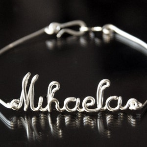 Personalized Name Bracelet, Bangle Bracelet, Silver Plated, Customizable, Wire Name, Wire Word, Custom Made image 1