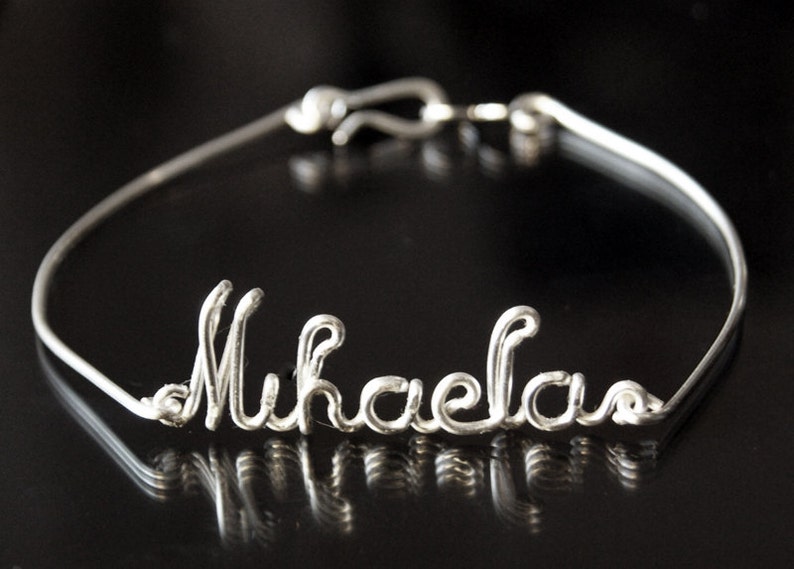 Personalized Name Bracelet, Bangle Bracelet, Silver Plated, Customizable, Wire Name, Wire Word, Custom Made image 1