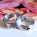 Couples Cuff Rings • Set of 2 Personalized Engraved Aluminum Bands • Custom Initials Rings • His and Hers Matching Jewelry • Monogram Gift