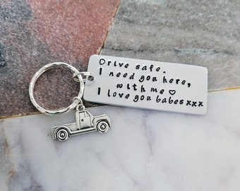Personalized Keychain, Drive Safe, Boyfriend Gift, Aluminum