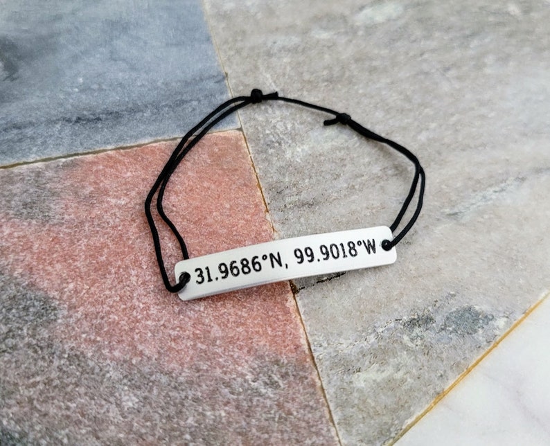 Custom GPS Coordinates Bracelet Couples Latitude Longitude Personalized Engraved Gift, Customized Location, Long Distance Relationship Gift image 2