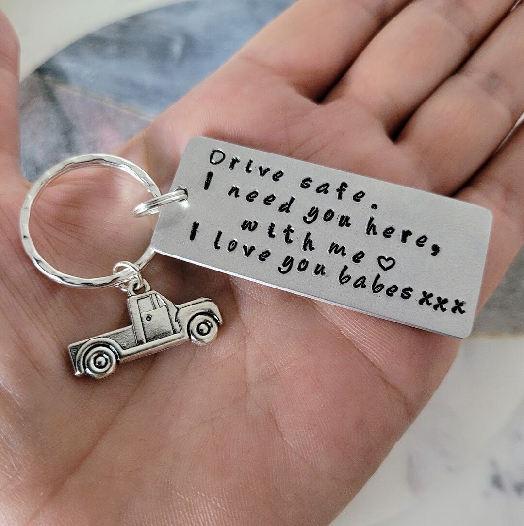 Personalized Keychain, Drive Safe, Boyfriend Gift, Aluminum, Couples ...