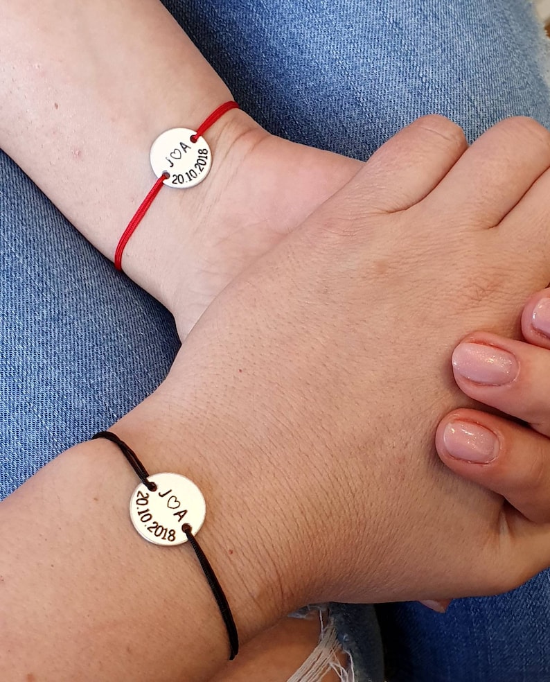 Set of 2 Personalized Couples Bracelets Initials Date His Etsy