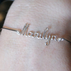 Personalized Name Bracelet, Bangle Bracelet, Silver Plated, Customizable, Wire Name, Wire Word, Custom Made image 3