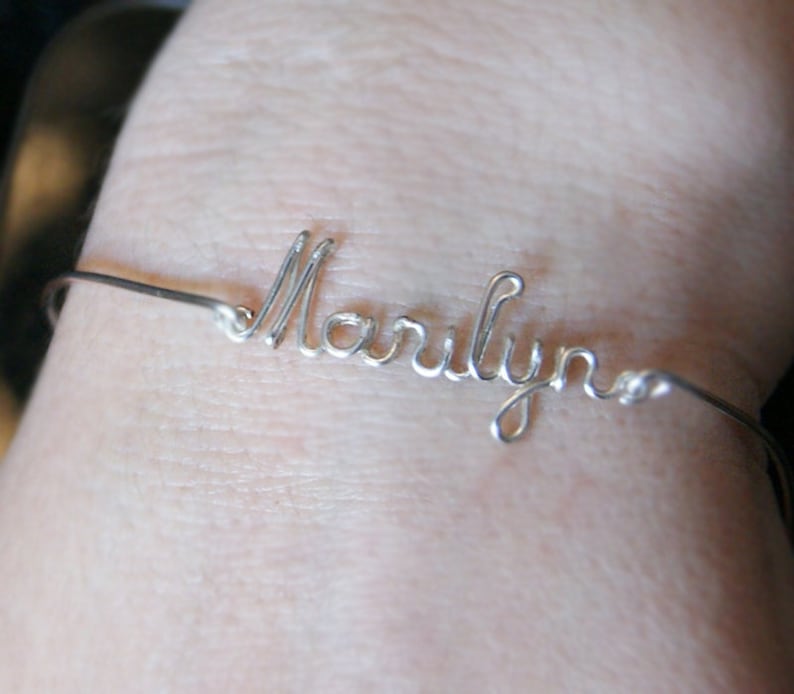 Personalized Name Bracelet, Bangle Bracelet, Silver Plated, Customizable, Wire Name, Wire Word, Custom Made image 3