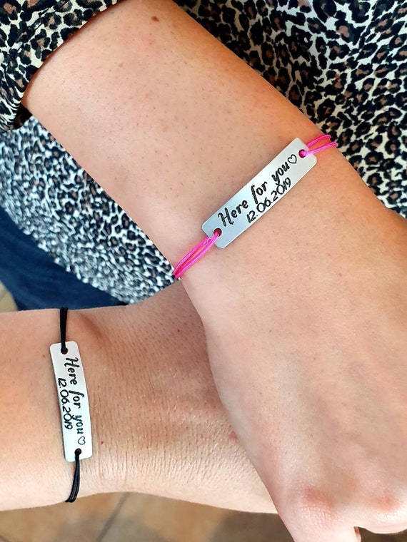 Set of 2 Personalized Couples Bracelets Custom Engraved Here for