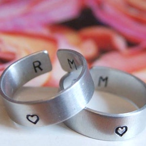 Couples Cuff Rings, Set of 2 Custom Engraved Rings for Couples, Monogram, Aluminum Band, Personalized, Handstamped, His Hers Matching Set