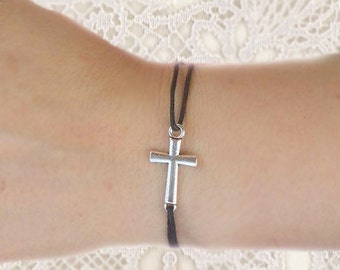 Silver Cross Bracelet, Religious Best Friends Bracelet, BFF Bracelet, Gift for BFF, Silver Tone, Cord Bracelet, Couples Bracelet