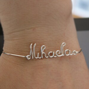 Personalized Name Bracelet, Bangle Bracelet, Silver Plated, Customizable, Wire Name, Wire Word, Custom Made image 4