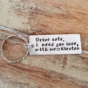 Personalized Keychain Gift for Boyfriend Custom Couples Keyring Drive Safe I Need You Here with Me Customizable New Driver Husband Gift image 6