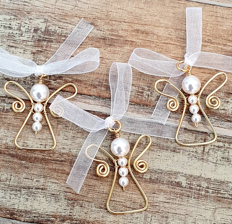 Wire Wrapped Angel Pendant Swarovski White Pearls Baby Etsy UK